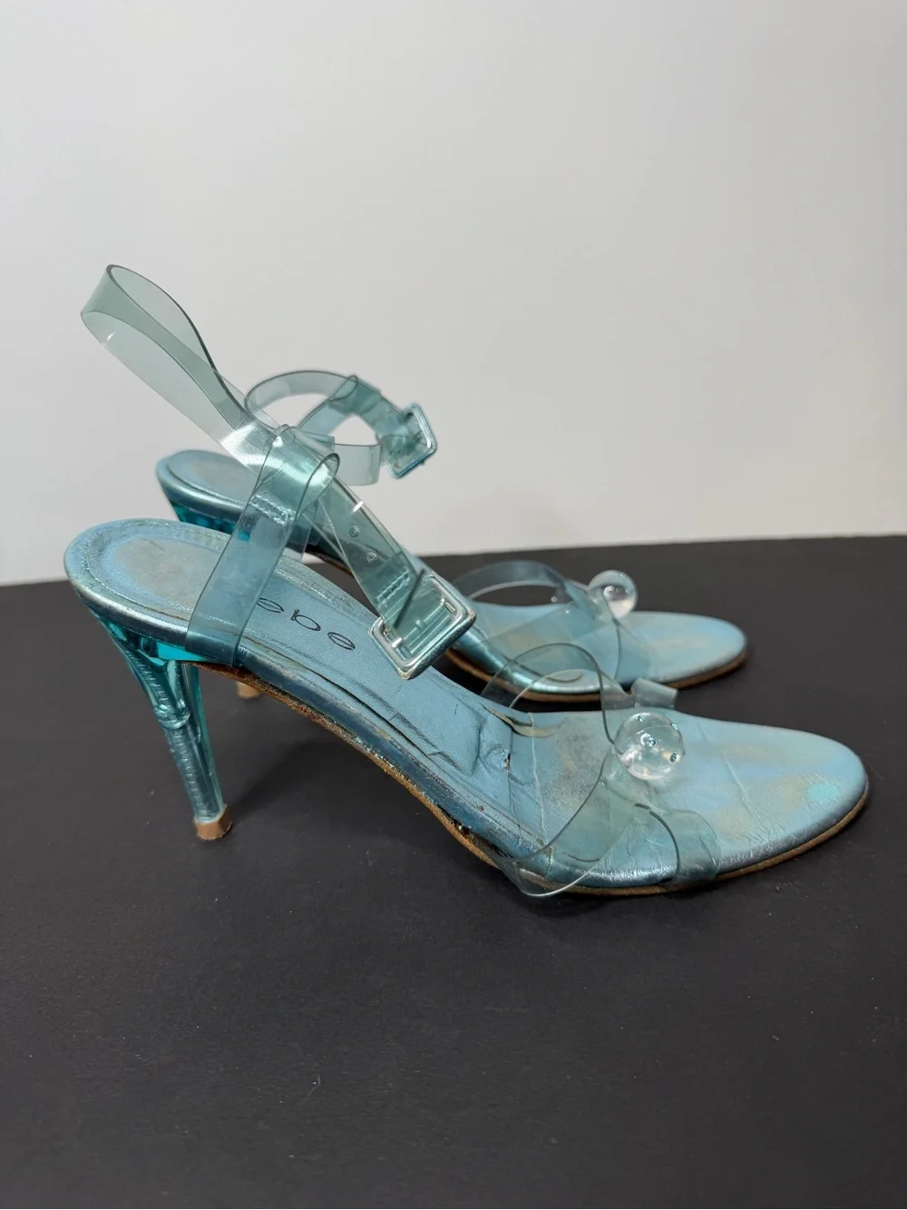 bebe Clear Light Blue Strappy Heeled Sandals